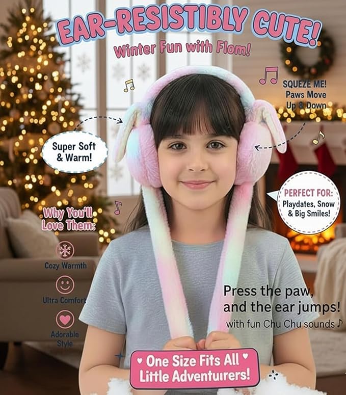 Bunny Earmuffs With Moving Ears - Soft Rabbit Warm Earmuffs For Kids (Random Colors)