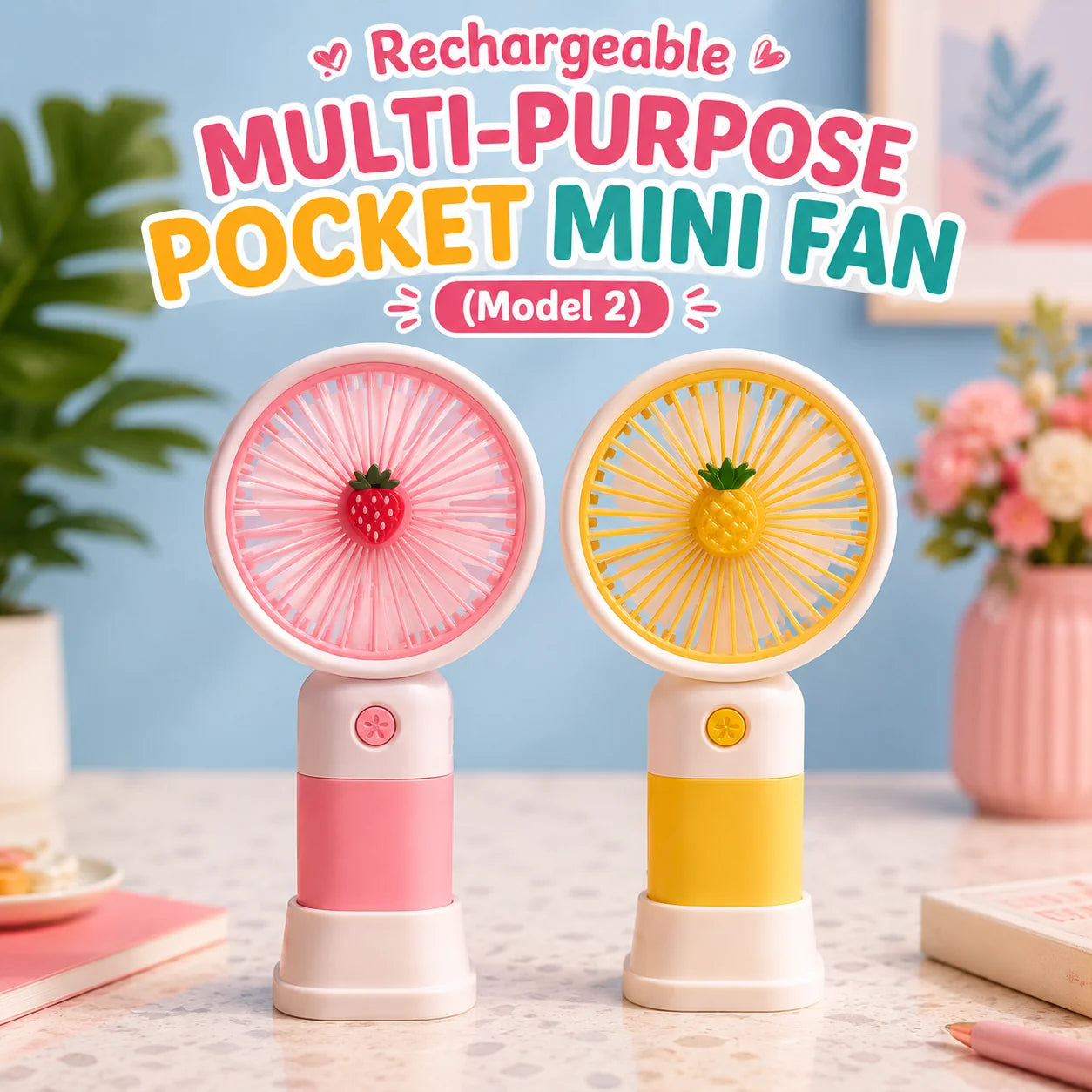 Rechargeable Multi-purpose Pocket Mini Fan ( Random Colour )