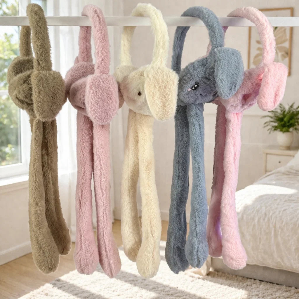 Bunny Earmuffs With Moving Ears - Soft Rabbit Warm Earmuffs For Kids (Random Colors)