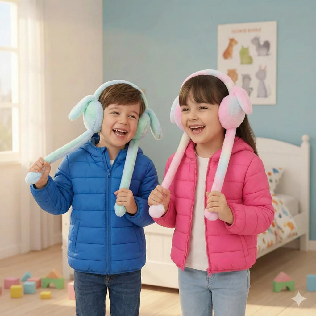 Bunny Earmuffs With Moving Ears - Soft Rabbit Warm Earmuffs For Kids (Random Colors)