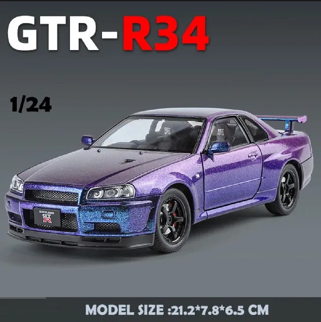 1:24 nissan skyline GTR R34 alloy diecast model car ( Random Colour )