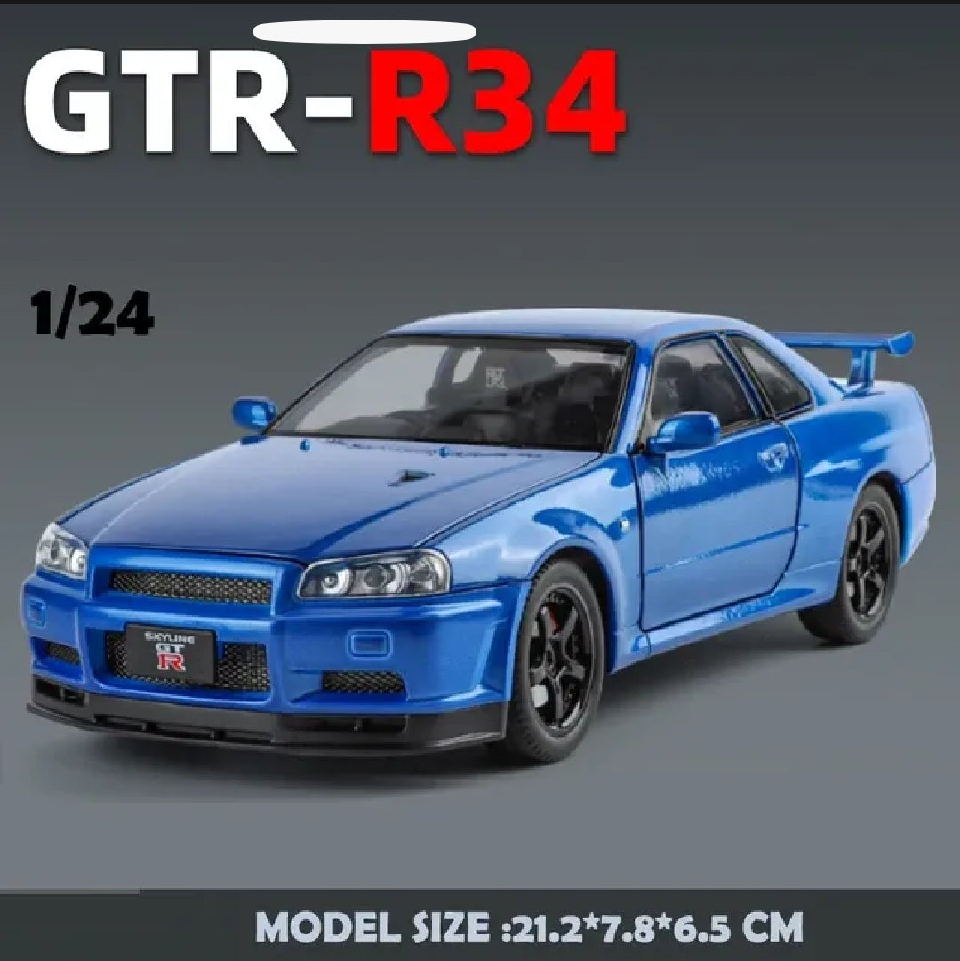 1:24 nissan skyline GTR R34 alloy diecast model car ( Random Colour )