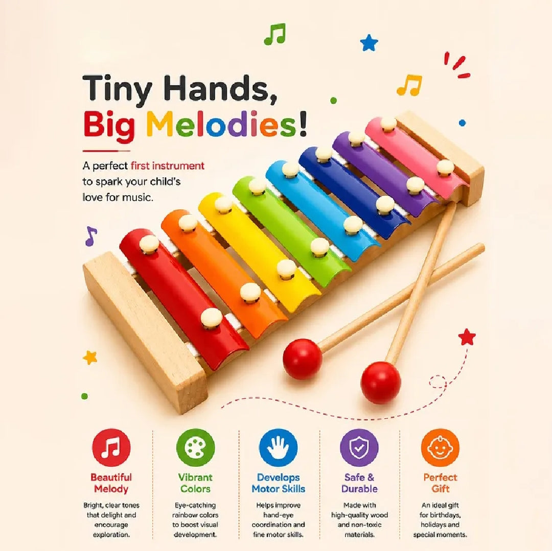 Vibrant 8-Note Wooden Xylophone for Kids | Musical Educational Toy