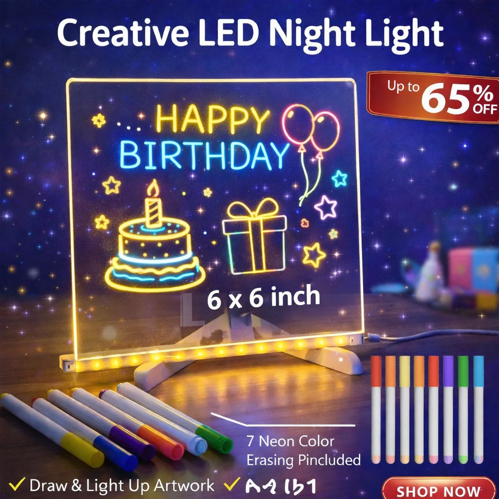 Acrylic LED Board With Colorful Night Light & 7 Neon Pens