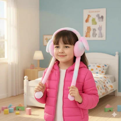 Bunny Earmuffs With Moving Ears - Soft Rabbit Warm Earmuffs For Kids (Random Colors)