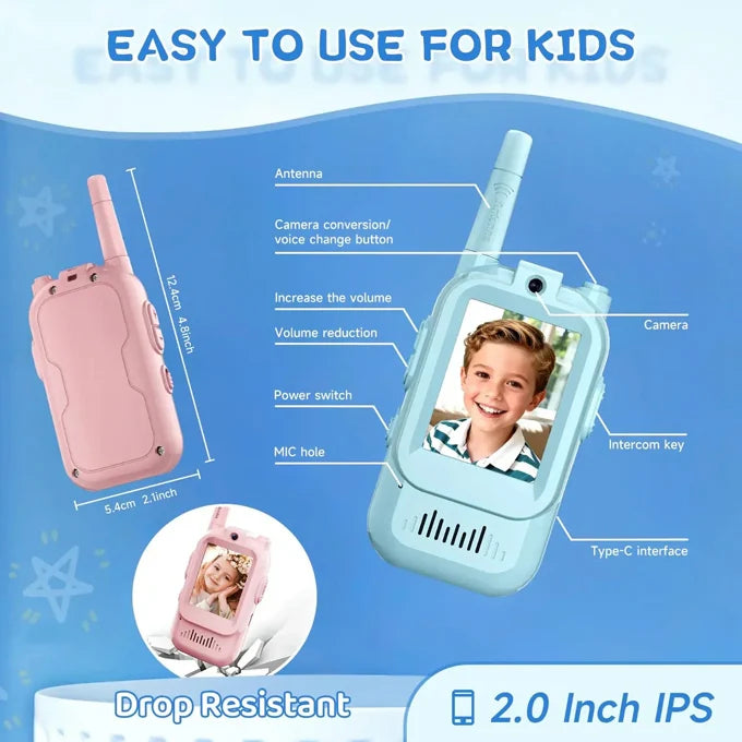 2Pcs Rechargeable Kids Video Walkie Talkie Set